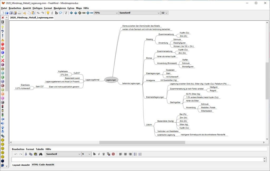 Chemie Mindmap Legierungen (Freemind)