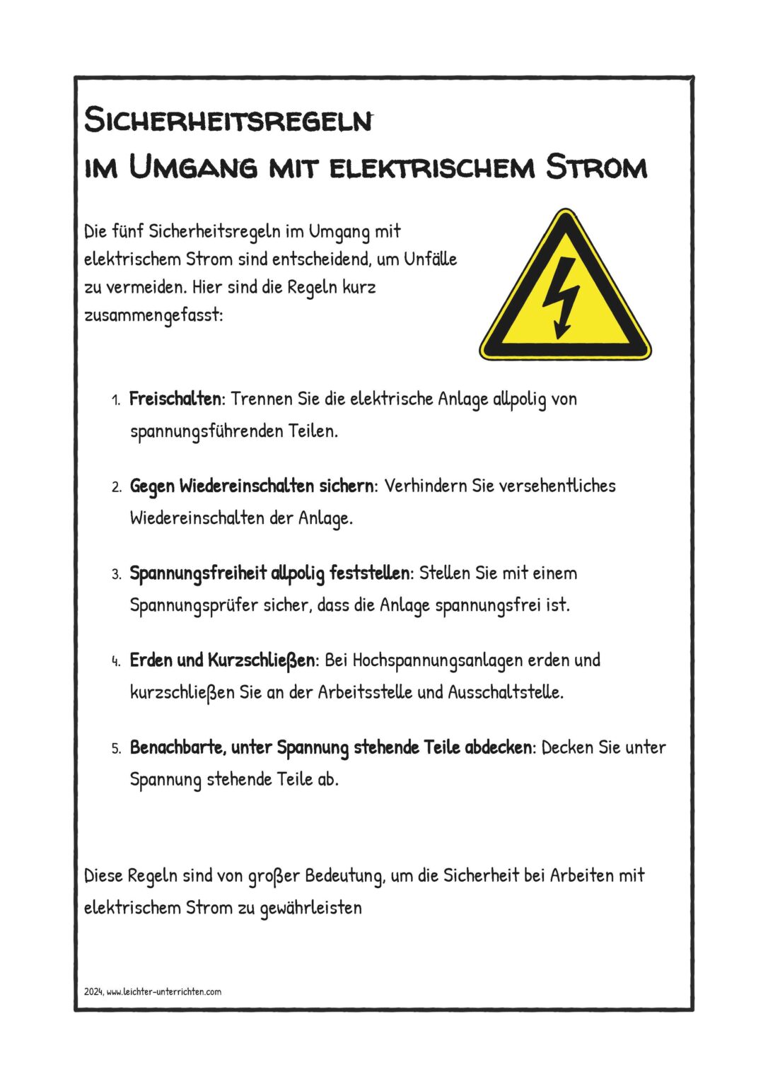 Sicherheitsregeln im Umgang mit elektrischem Strom Leichter Unterrichten